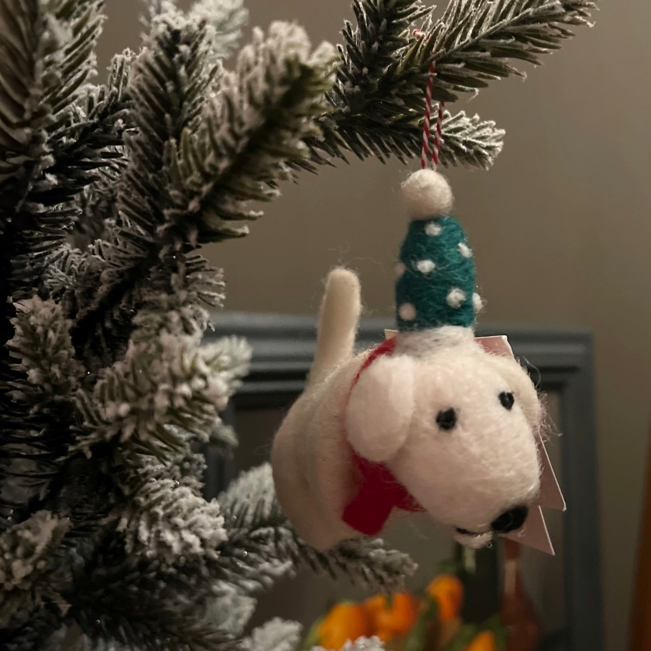 Felt Dog With Dotty Hat & Tie