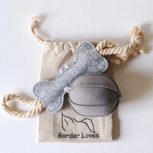 Suede Indoor Play Ball and Felt Rope Dog Toys with Cotton Gift Bag
