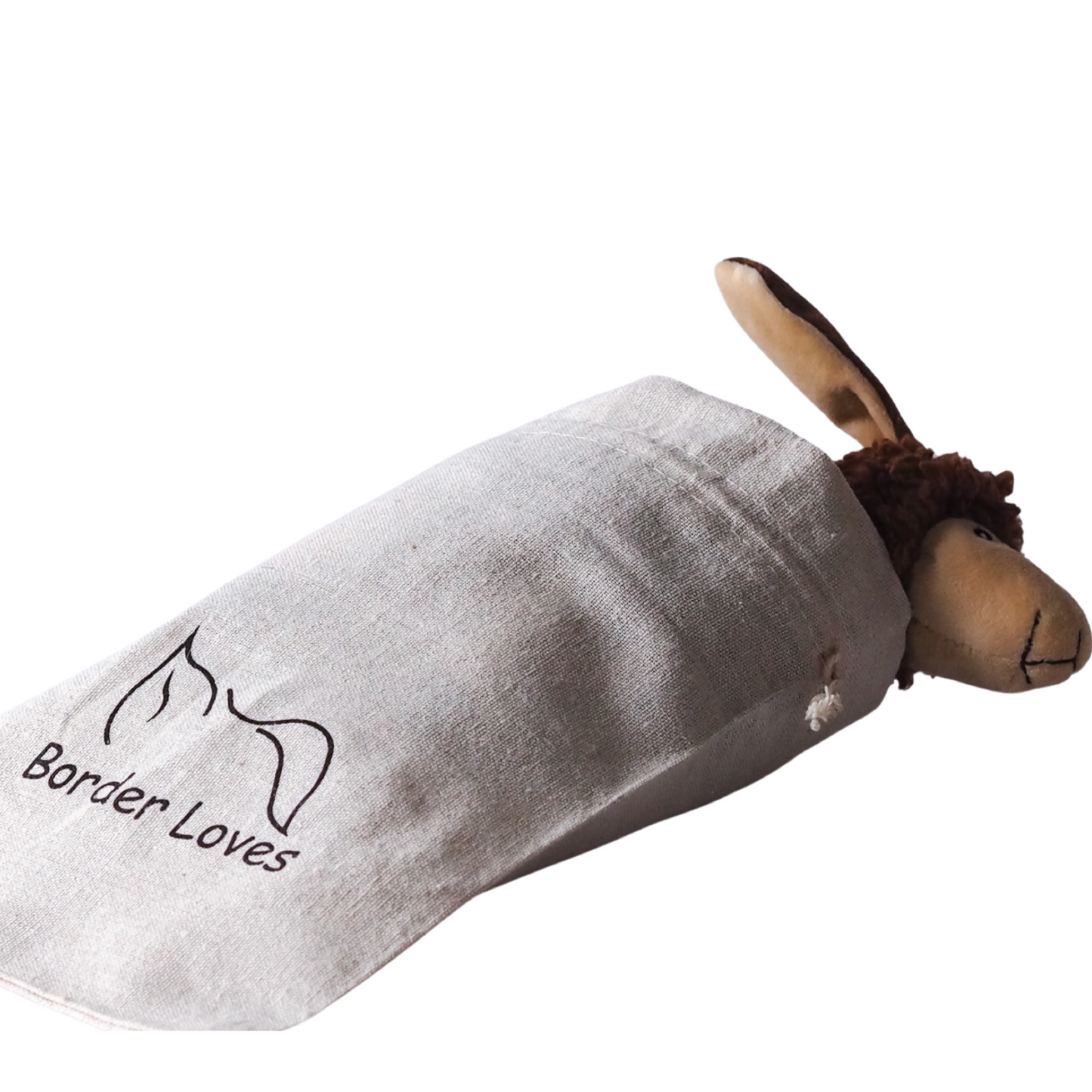 Border Loves Sustainable Cotton Branded Gift Bag containing Luxury Squeaky Sheep Dog Toy
