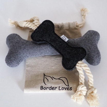 Wool and Felt - Set of 2 Grey and Black Dog Toys