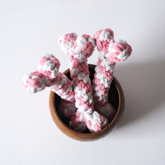 pink and white bone shaped rope dog toys