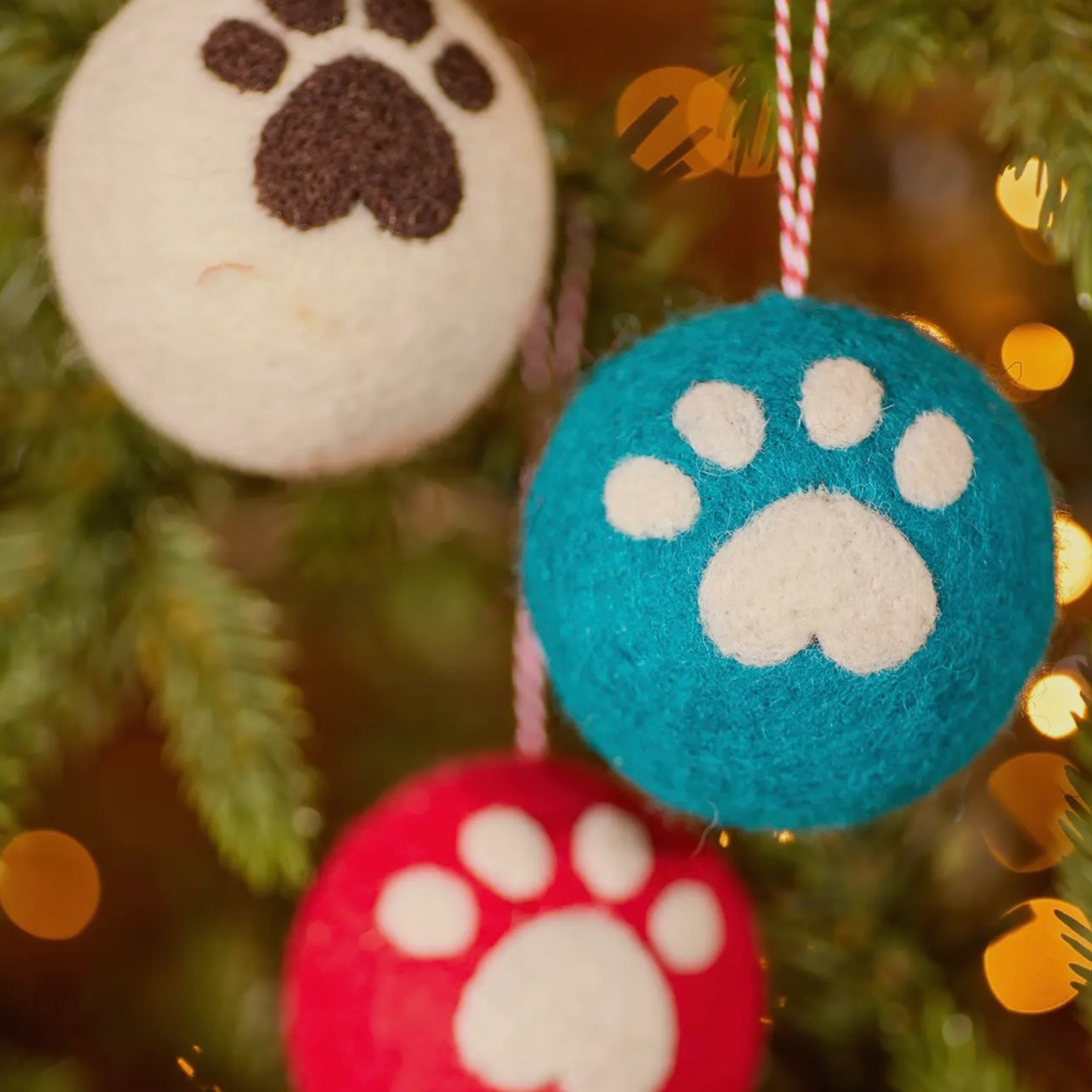 Felt Paw Print Christmas Tree Bauble