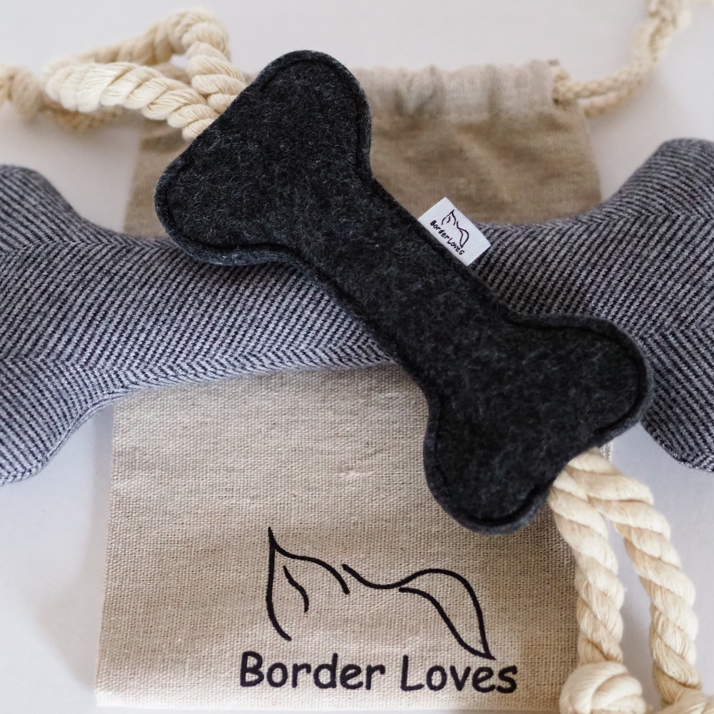 Wool and Felt - Set of 2 Grey and Black Dog Toys