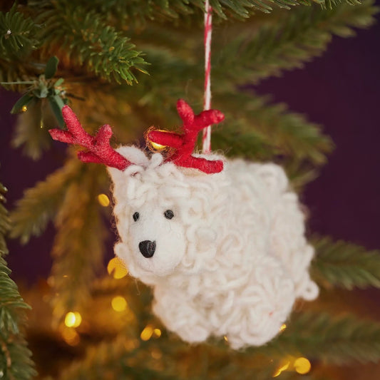 Woolly Felt Sheep with Antlers Decoration