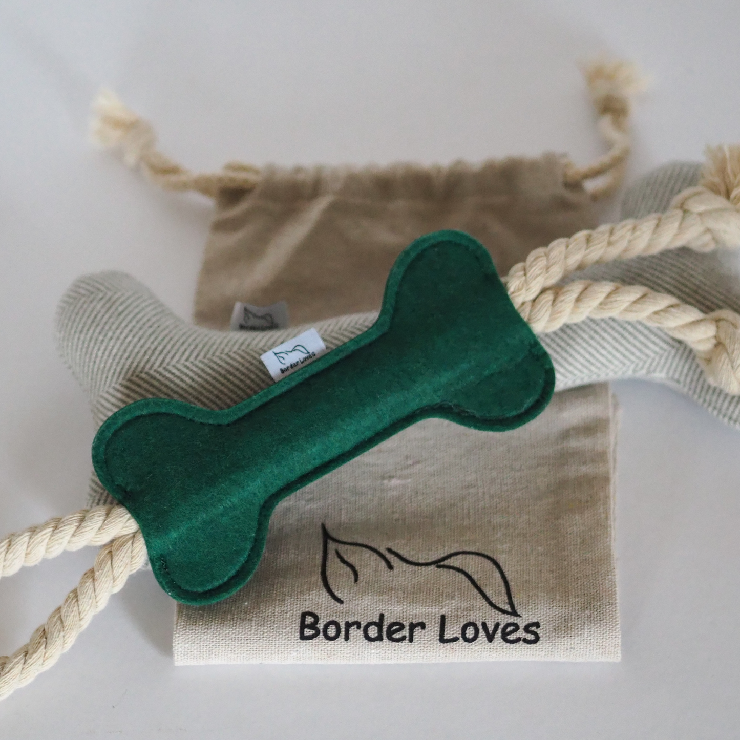Squeaky Wool and Felt - Set of 2 Green Dog Toys