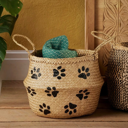 Paw Print Seagrass Dog Basket