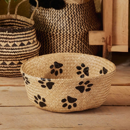 Paw Print Seagrass Dog Basket