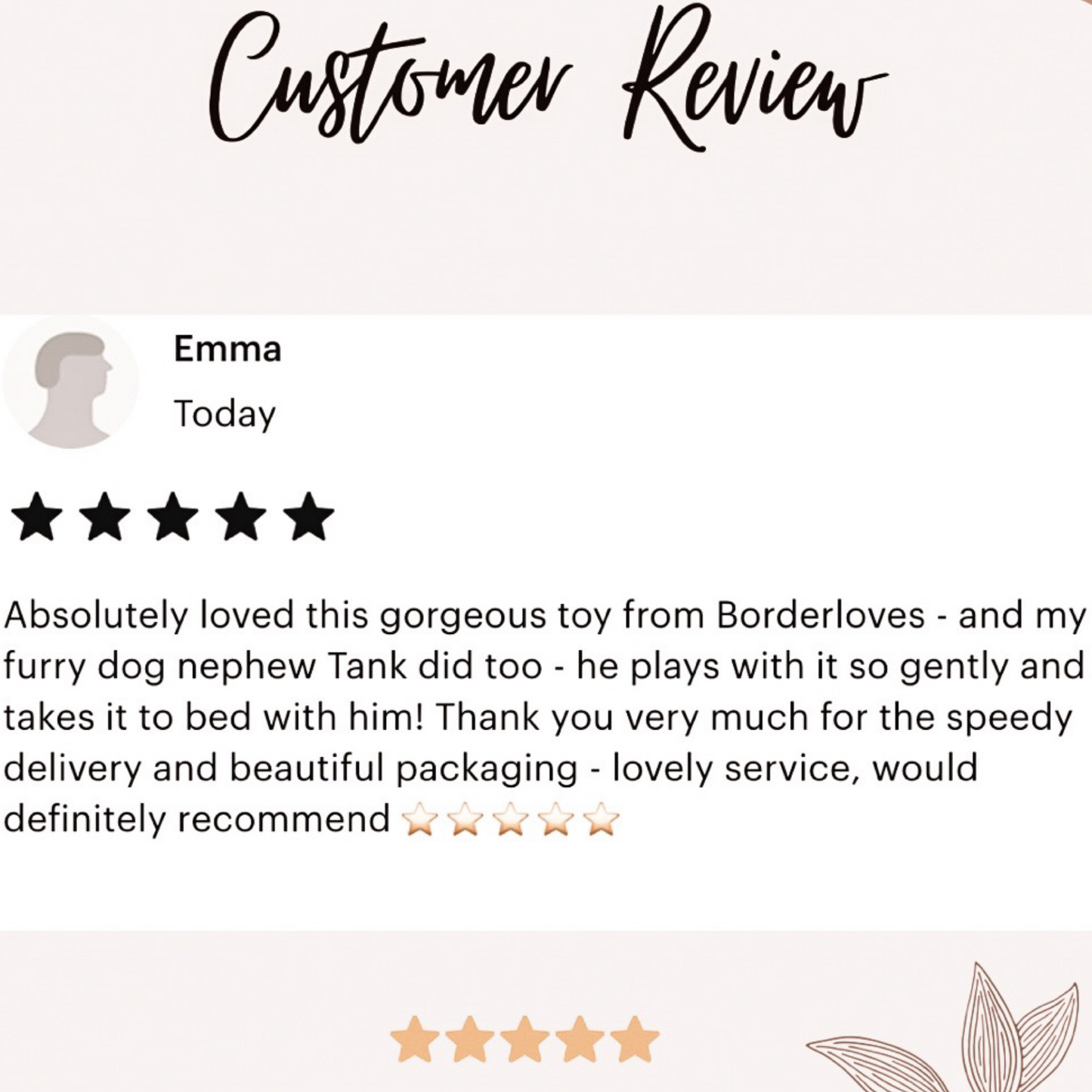 5 star product review for border loves