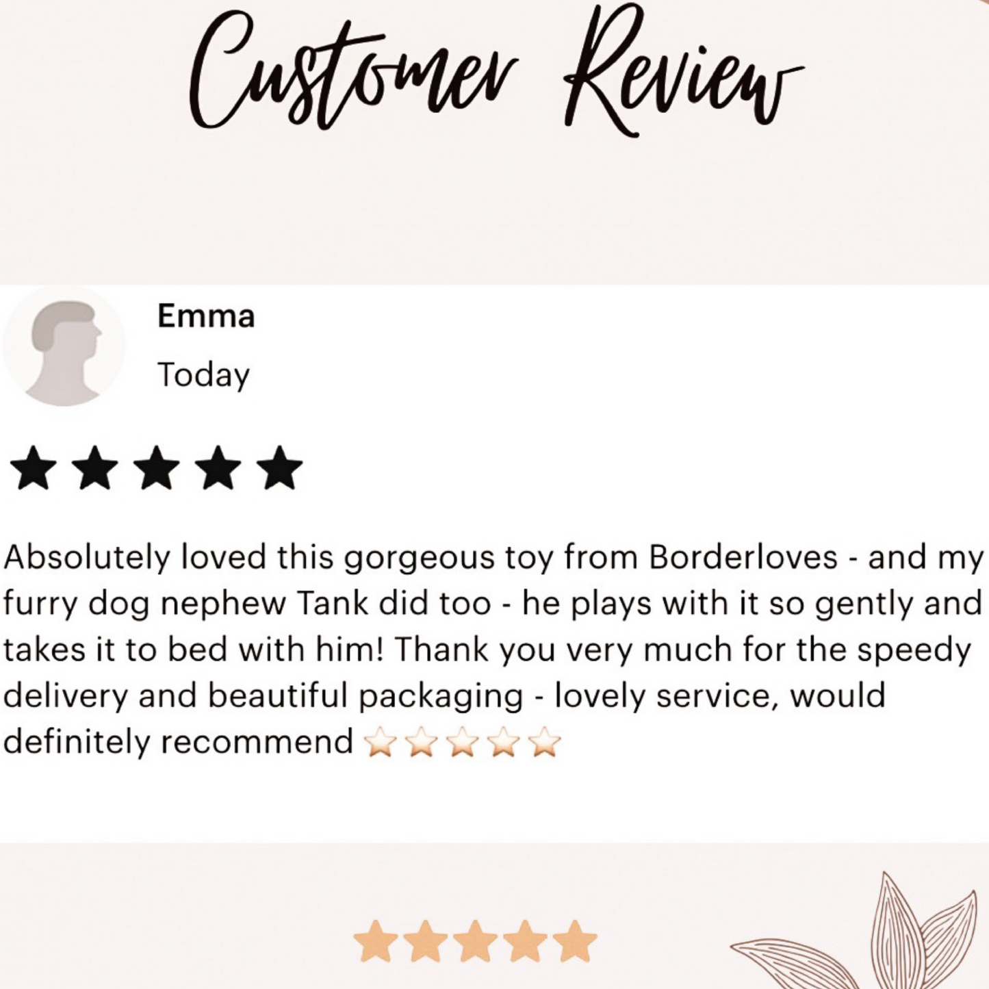 Five star customer review for Border Loves