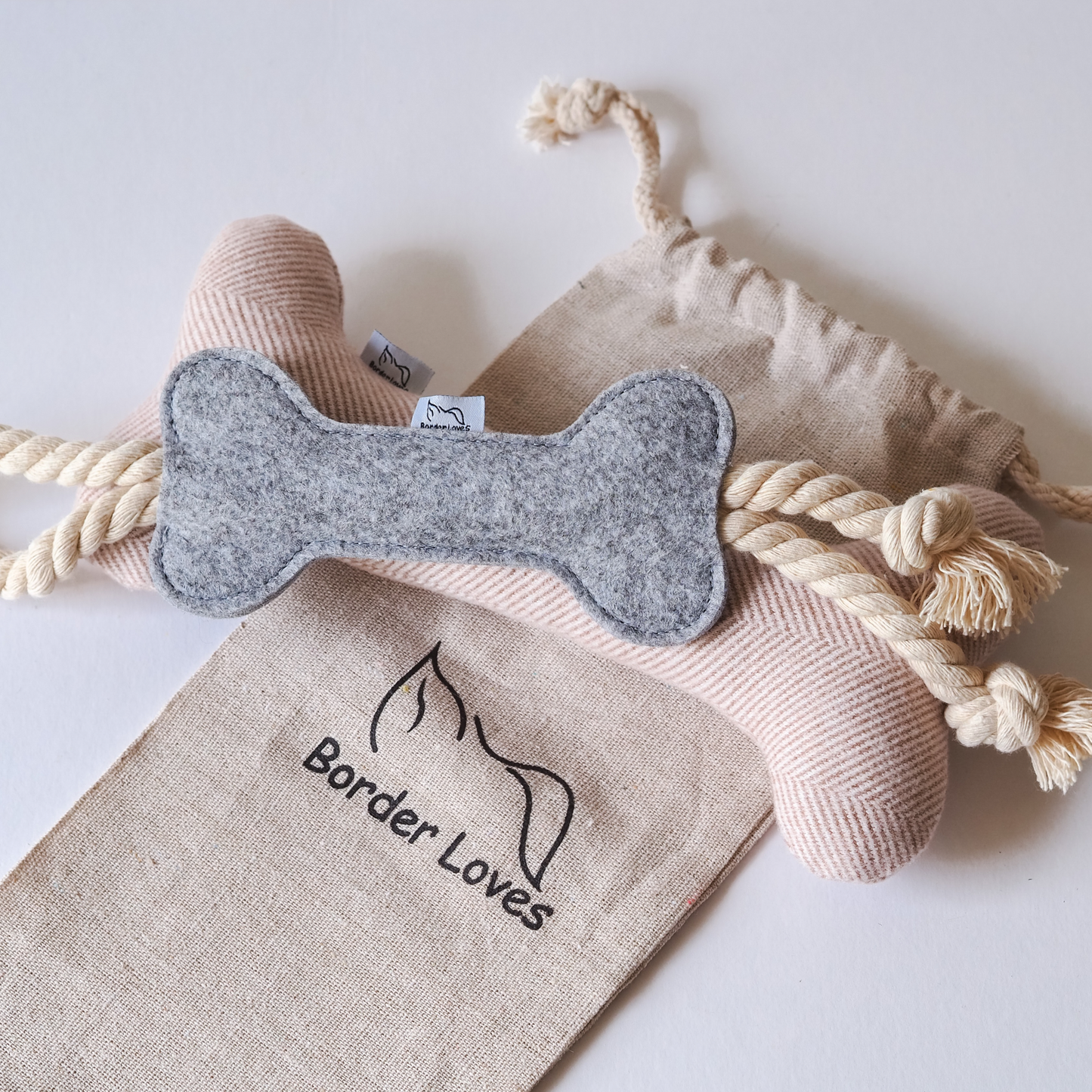 Wool Bone and Felt Rope Dog Toys