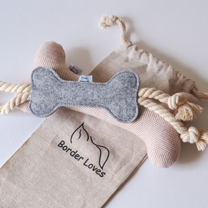 Wool and Felt Set of 2 Pink and Grey Dog Toys