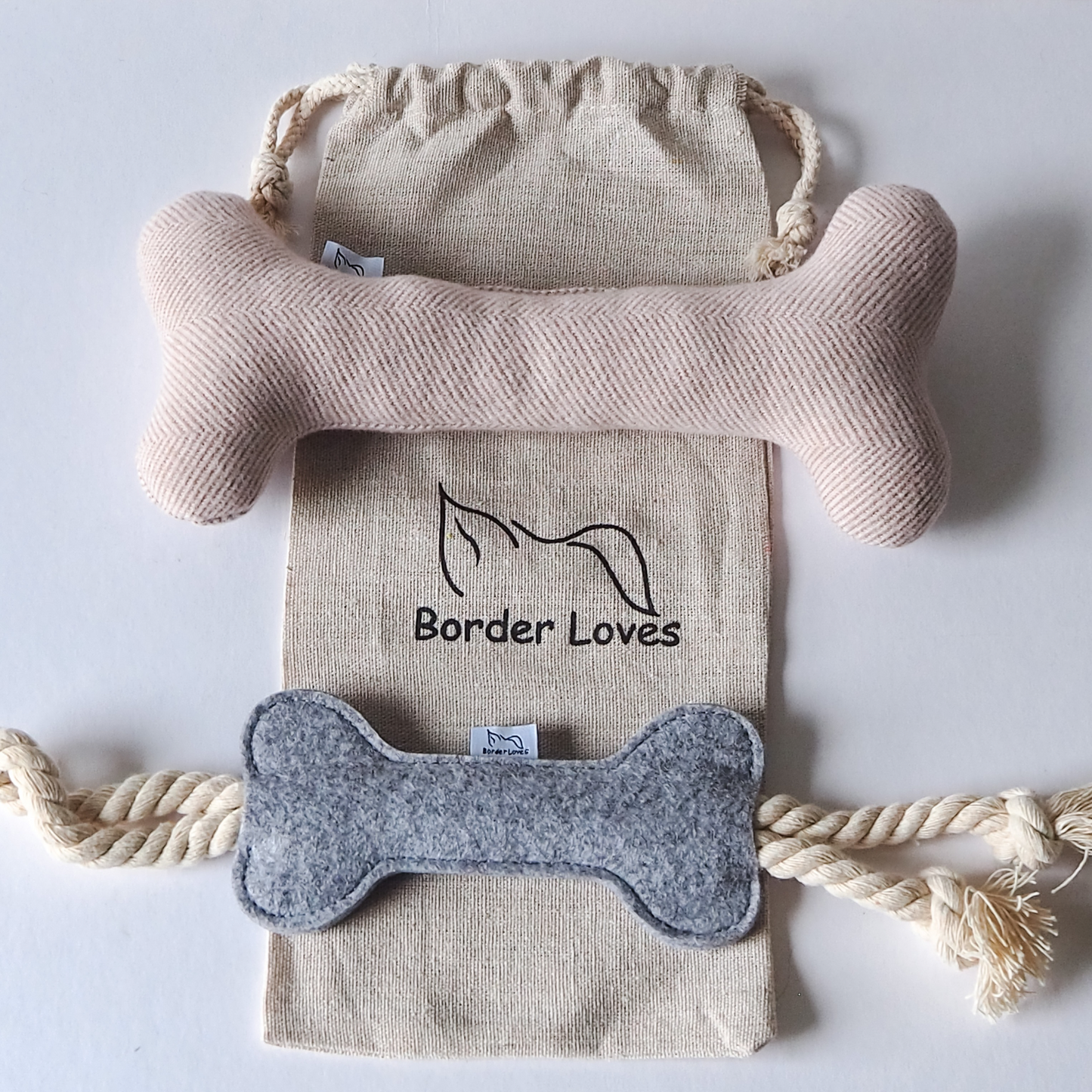 Wool and Felt Set of 2 Pink and Grey Dog Toys