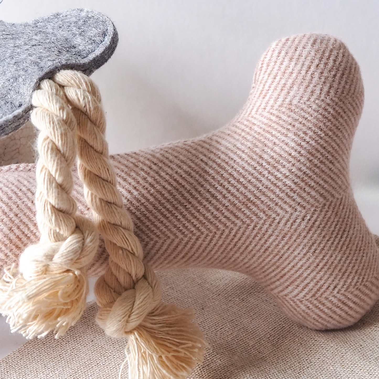 Wool Bone and Felt Rope Dog Toys