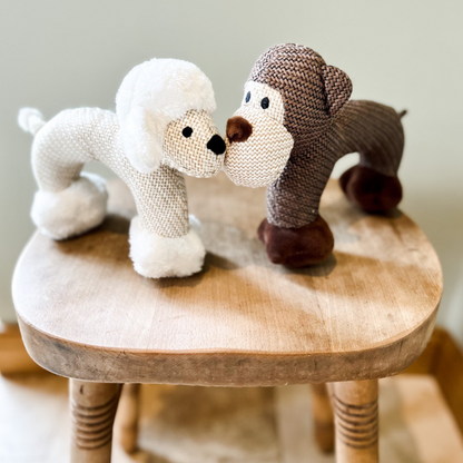 2 squeaky dog toys - monkey and sheep from border loves