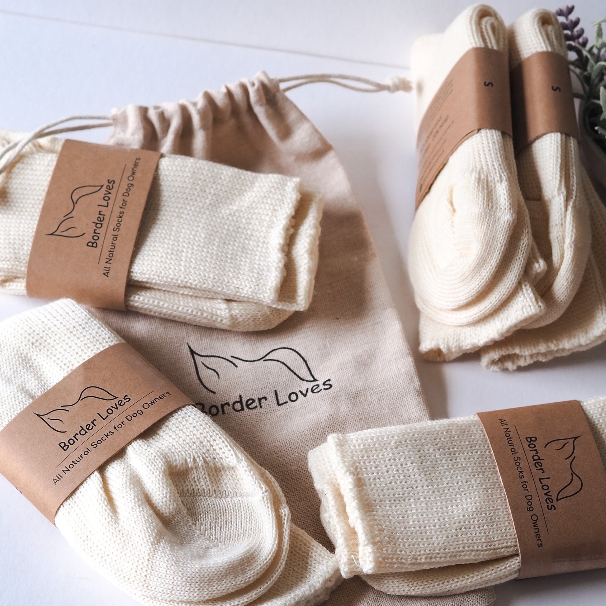 All natural luxury socks together and cotton gift bag by Border Loves
