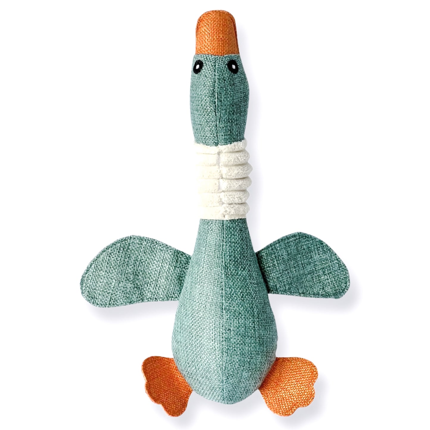 squeaky duck dog toy by Border Loves in Teal colour with orange beak and feet