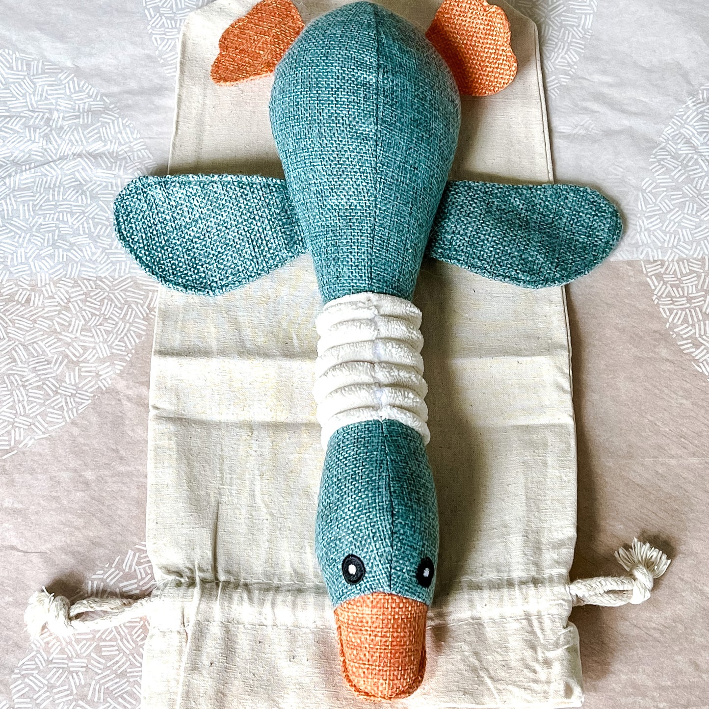 squeaky duck dog toy and cotton gift bag by Border Loves
