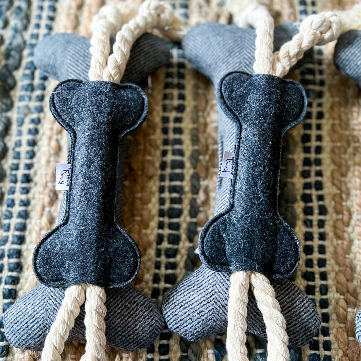 Wool and Felt Set of 2 Grey and Black Dog Toys Border Loves